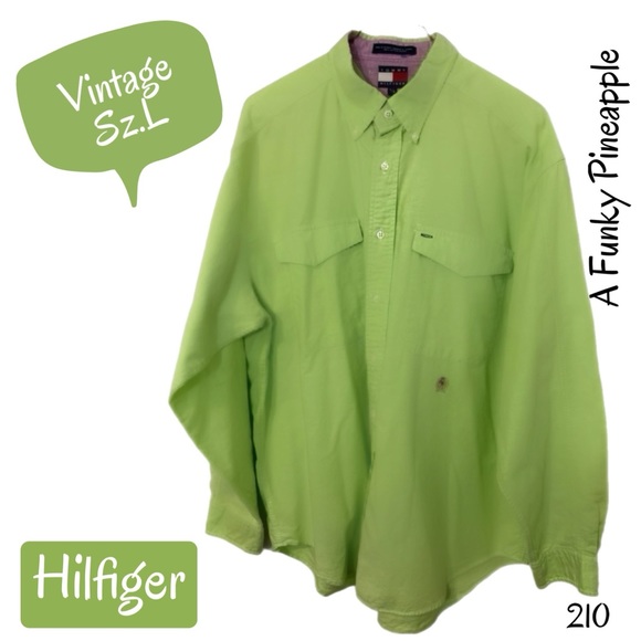 🍍Vintage Early 80’s Tommy Hilfiger Long Sleeve 
Button Down Sz. L Lime Green🍍 - Picture 2 of 10